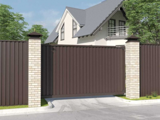 Автоматические откатные ворота из профнастила